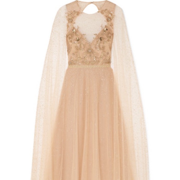 Marchesa Notte Embellished Glittered Tulle Gown-Blush Sz 16 - Picture 2 of 9